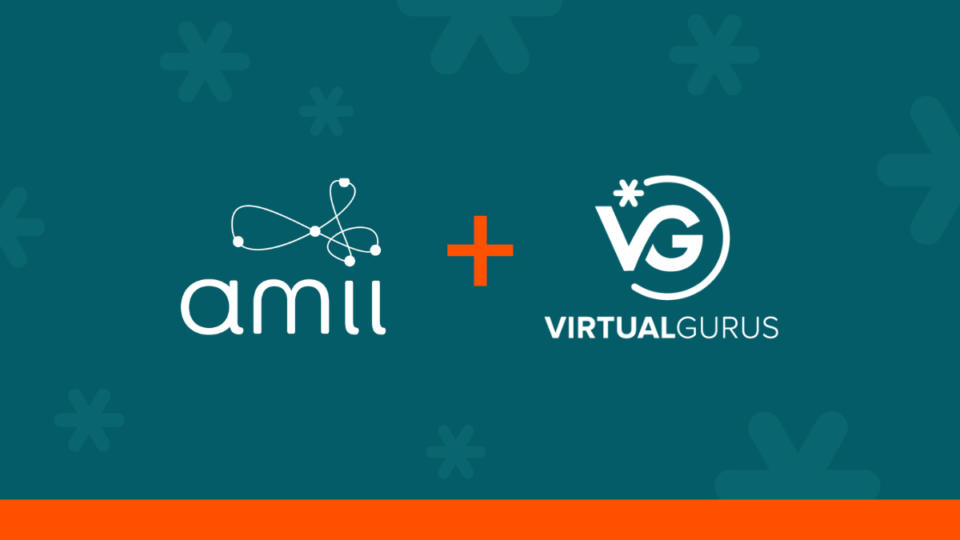 Graphic showing that Virtual Gurus and Amii partner on machine learning initiative.