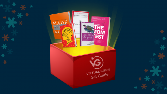 Covers of the 6 best business books to gift during the holidays, from Virtual Gurus.