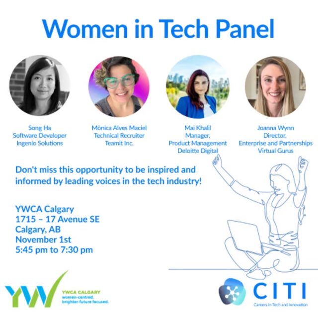 Graphic for Women in Tech Panel 2023 at YW Calgary